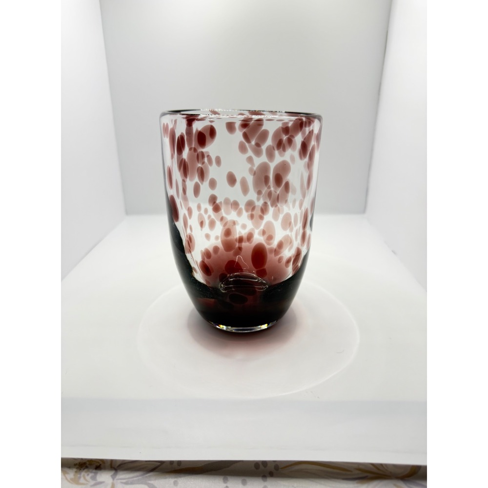 Handblown Art Glass Vase Purple Red Confetti Heavy Base 8.5" Modern Decor - Picture 2 of 11